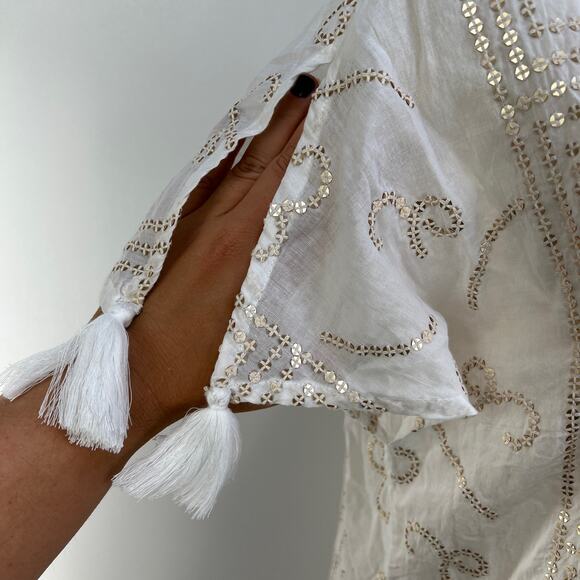 Oliphant White Shift Dress Gold Sequin & Tassels - Picture 5 of 10